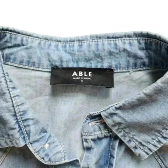 ABLE April Shirt Chambray 100% Cotton Oversized Western Pearl Snap Up size Small - Picture 8 of 12